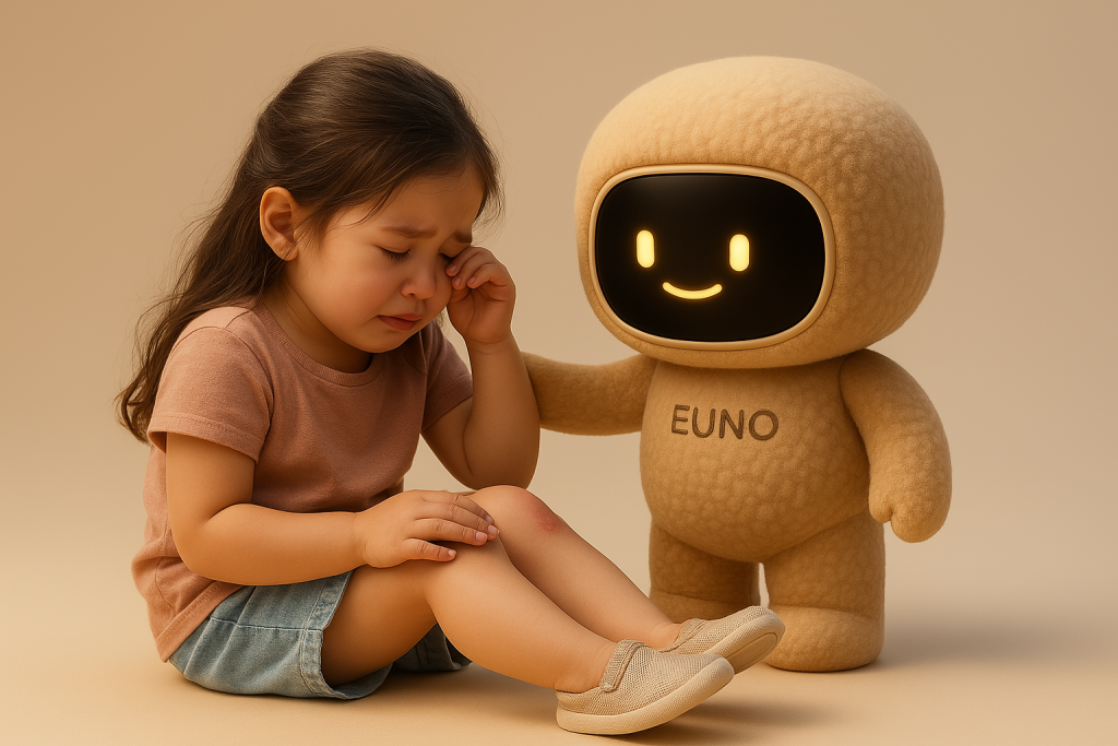 Euno beige en laine et jeune fille triste